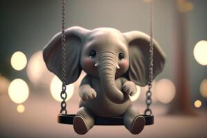 Swinging Elephant A Cute Little Elephant on a Wooden Swing photo