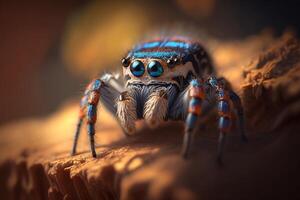 Hyperrealistic Illustration of a Jumping Spider-Like Insect, Close-Up photo