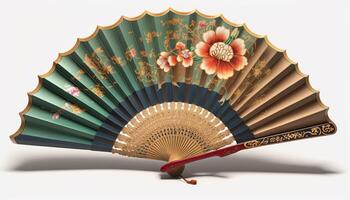Traditional Chinese Fan in Isolation on White Background photo