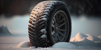 Illustration winter tires in the snow with tire tracks content photo