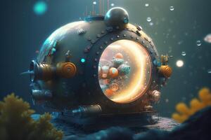 fantástico submarino juguete submarino con iluminación y caprichoso diseño ai generado foto