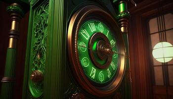 Chrono Portal Journey through Time with the Antique Clock's Mystical Glow and Symbols photo