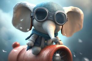 Flying High with the Adorable Little Elephant Pilot Above the Clouds photo