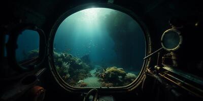 sumergido ver desde u-barco controlar cápsula de el submarino mar ai generado foto