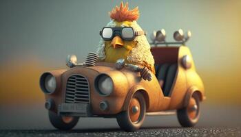 Cool Chicken Racer Revving Up in a Tuned Toy Car photo