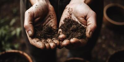 Harvesting the Earth Two hands holding a pile of soil photo