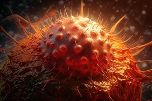 Exploring the Intricacies of Cellular Life A Mesmerizing 3D Illustration Showcasing the Microscopic World of Cancer Cells photo