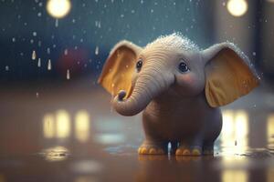 Rainy Day Fun Adorable Little Elephant Playing in the Rainstorm photo