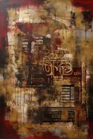 Industrial Reverie A Captivating Collage of Red and Sepia in a Large Canvas Painting photo