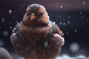 Feathered Snow Explorer A Chicken in Winter Wonderland AI generated photo