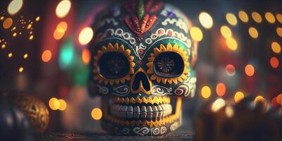 vistoso decorado cráneo celebrando mexicano día de el muerto festival ai generado foto