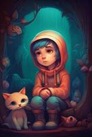 The Adventure of the Boy and His Cat in a Magical and Mystical World photo