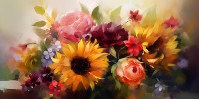 Bursting with Color A Bold Painting of a Vibrant Flower Bouquet photo