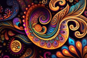 Hippie Paisley Pattern in Rainbow Colors photo