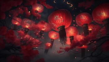 Enchanting Chinese New Year Celebration with Red Lanterns Illuminating the Night photo