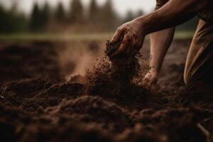 Farming Roots A Farmer Digging in the Soil with his Hands photo