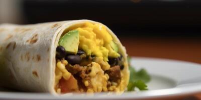 Hearty Breakfast Burrito with Scrambled Eggs, Veggies, and Beans photo