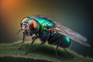 Incredible hyper-realistic illustration of a fly-like insect, extreme close-up photo