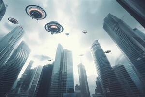 Skyline Cruiser Futuristic City Exploration with AI-Powered Flying Cars photo