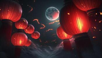 Enchanting Chinese New Year Celebration with Red Lanterns Illuminating the Night photo