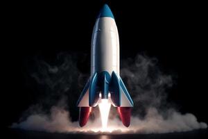 Launching into Success 3D Rendering of Rocket Model Against Dark Background photo