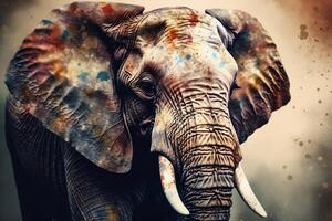 The Majestic Elephant in Sepia A Watercolor Painting photo