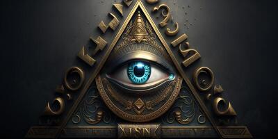el todo lo ve ojo de el Illuminati en un triángulo, ilustrado ai generado foto