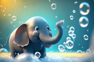 The Little Elephant Chasing Floating Bubbles in Delight photo