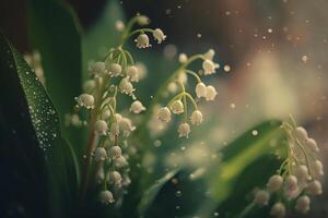 Beautiful Lily of the Valley Close-up with Fresh Green Bokeh photo