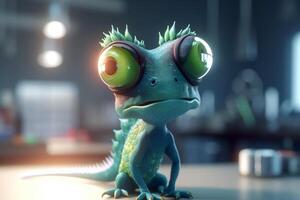 The Mad Scientist Chameleon A Photorealistic Cartoon Character Experimenting in the Lab photo