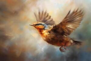 joya de el cielo un vistoso pintura de un colibrí en vuelo ai generado foto