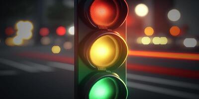 Dynamic Traffic Light with Blurred Urban Landscape Background AI generated photo