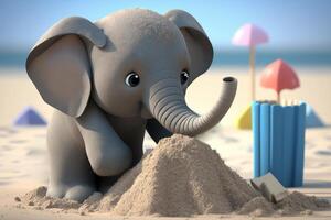 Adorable Little Elephant Building a Sandcastle at the Beach photo