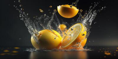 limones muy bajo dentro agua un chapoteo de frescura ai generado foto