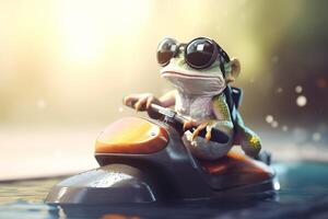 Chillaxing Chameleon on a Jet Ski with Shades photo
