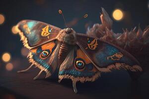 Híper realista ilustración de un como polilla insecto, magnificado de cerca ai generado foto