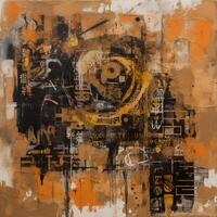 Industrial Opus A Captivating Fusion of Collages and Paint in Large Canvas Paintings with Orange and Sepia Hues photo