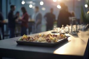 Business Conference Catering Buffet with Blurred Background of Professionals photo