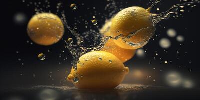 limones muy bajo dentro agua un chapoteo de frescura ai generado foto