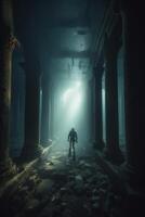 Exploring the Ancient Sunken Ruins Divers Beneath the Waves AI generated photo