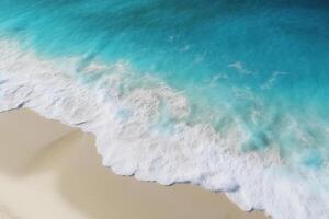 espectacular aéreo ver de prístino blanco arena playa y azur azul aguas ai generado foto