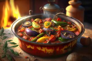 Earthenware Bowl Filled with Rustic Ratatouille photo