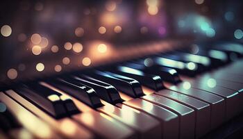 Bokeh Lights and Blurry Colors on Close-up Piano Keys photo