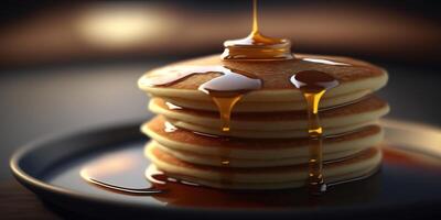 Tasty pancakes with juicy syrup illustration photo