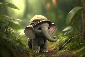 Adventures of the Jungle Explorer Little Elephant with a Tropical Hat photo