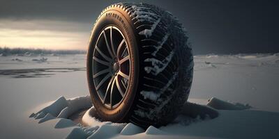 Illustration winter tires in the snow with tire tracks content photo