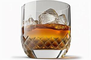 Sipping on Whiskey A Glass of Whiskey and Ice on White isolated Background photo