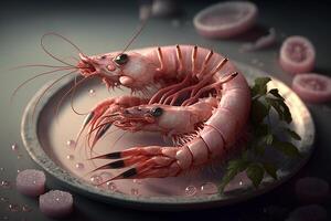 ilustración de cerca rosado camarón Mariscos comida ai generado foto