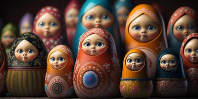 vibrante matrioskas, tradicional ruso anidamiento muñecas ai generado foto