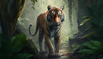 Majestic Chinese Tiger Roaming Through the Jungle photo